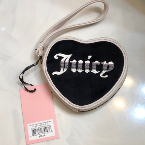 Juicy Couture Retro Vibe Liquorice & Angel Heart Zip Around Wristlet NWT - Picture 3 of 15